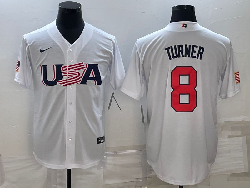 Men 2023 World Cub USA 8 Turner White Nike MLB Jersey9